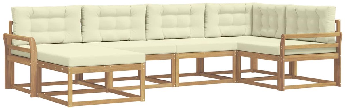 vidaXL Buiten - bank - set - 6 - st - 6-zits - Wit - en - crèmekleurig - Polyester Wit en crèmekleurig