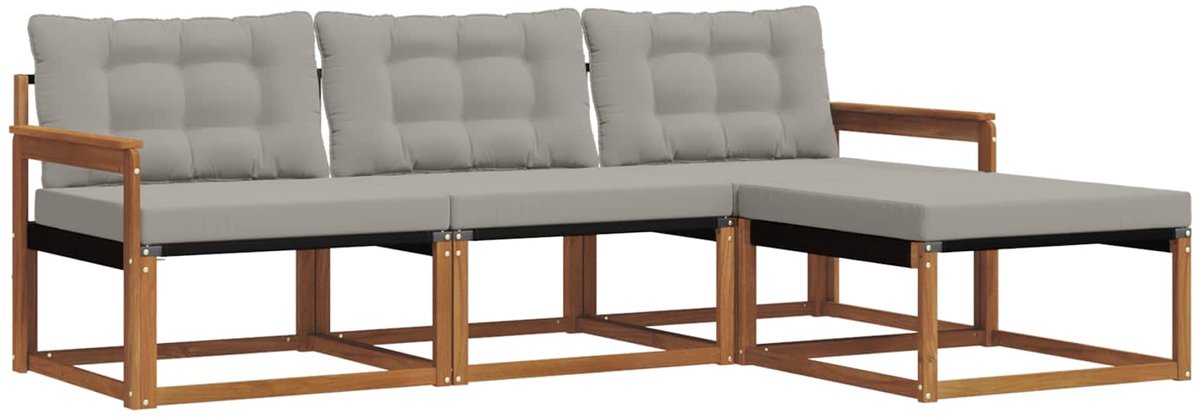 vidaXL Buiten - bank - set - 4 - st - 4-zits - Naturel - en - lichtgrijs Naturel en lichtgrijs