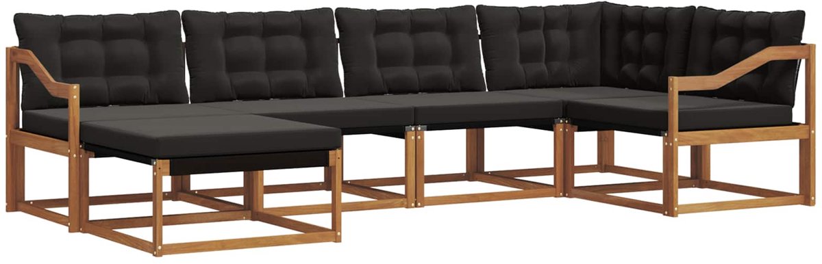 vidaXL Buiten - bank - set - 6 - st - Naturel - en - Zwart - Massief - Acacia - Hout Naturel en Zwart