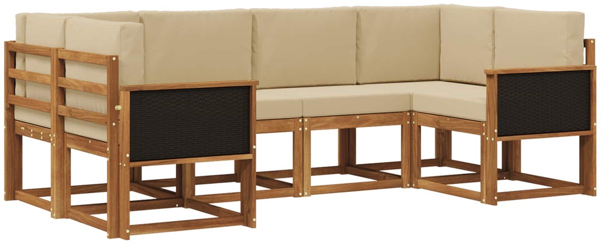 vidaXL Buiten - bank - set - 6 - st - 6-zits - Natuurlijk - en - Beige Natuurlijk en Beige