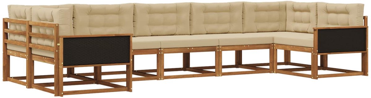 vidaXL Buiten - bank - set - 7 - st - 7-zits - Natuurlijk - en - Beige Natuurlijk en Beige
