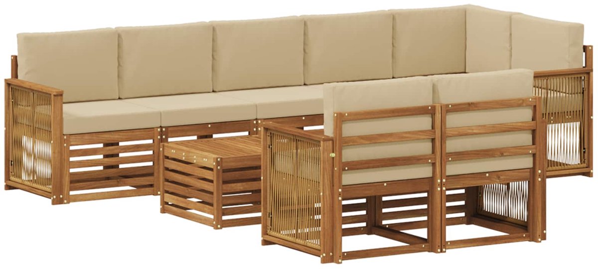 vidaXL Buiten - bank - set - 8 - st - 8-zits - Naturel - Massief - Acacia - Hout