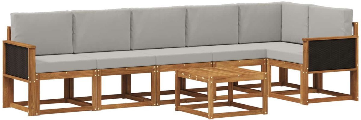 vidaXL Buiten - bank - set - 7 - st - 6-zits - Naturel - en - lichtgrijs Naturel en lichtgrijs