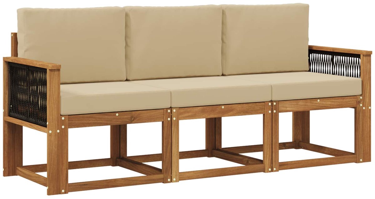 vidaXL Buiten - bank - set - 3 - st - 3-zits - Natuurlijk - en - Beige Natuurlijk en Beige