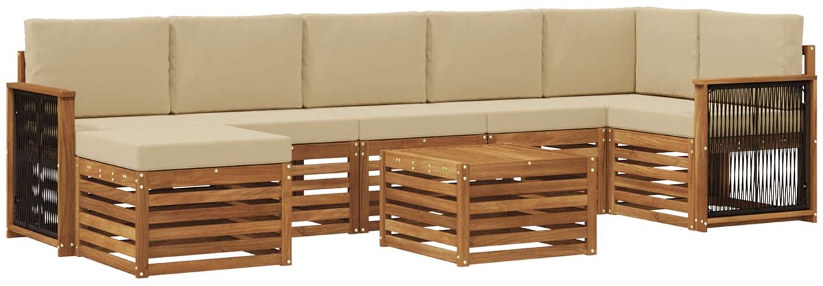 vidaXL Buiten - bank - set - 8 - st - 8-zits - Natuurlijk - en - Beige Natuurlijk en Beige