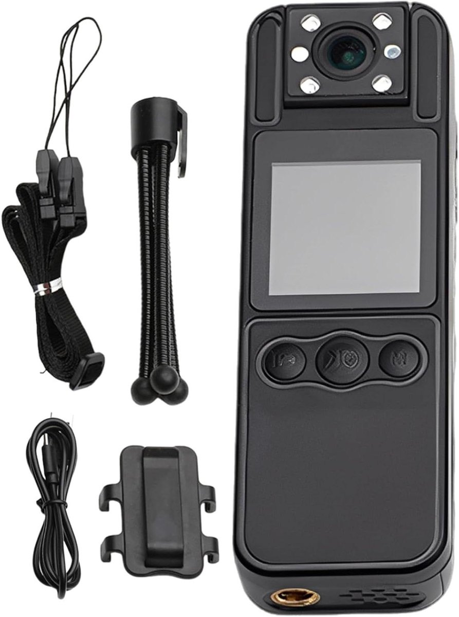 Body Camera - Beveiligingscamera Draagbaar - Opnemen Bewijs - 180 Graden Roterende Lens - 10.4 cm - Zwart
