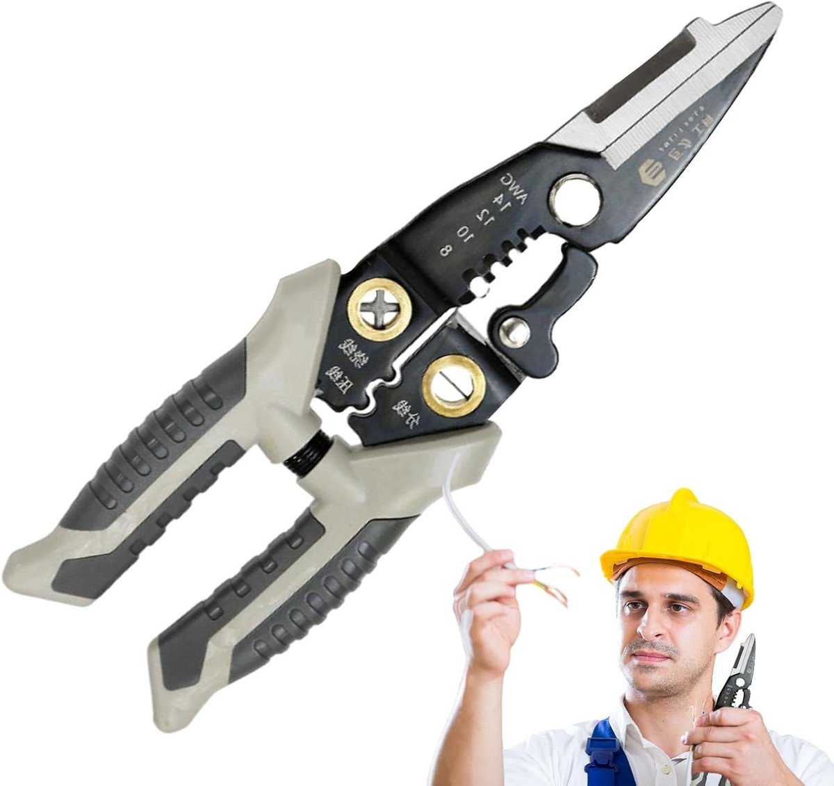 Striptang - Kabelstripper Gereedschap - Elektrisch Werk - Slijtvast Roestvrij Staal - 21 cm - Zwart