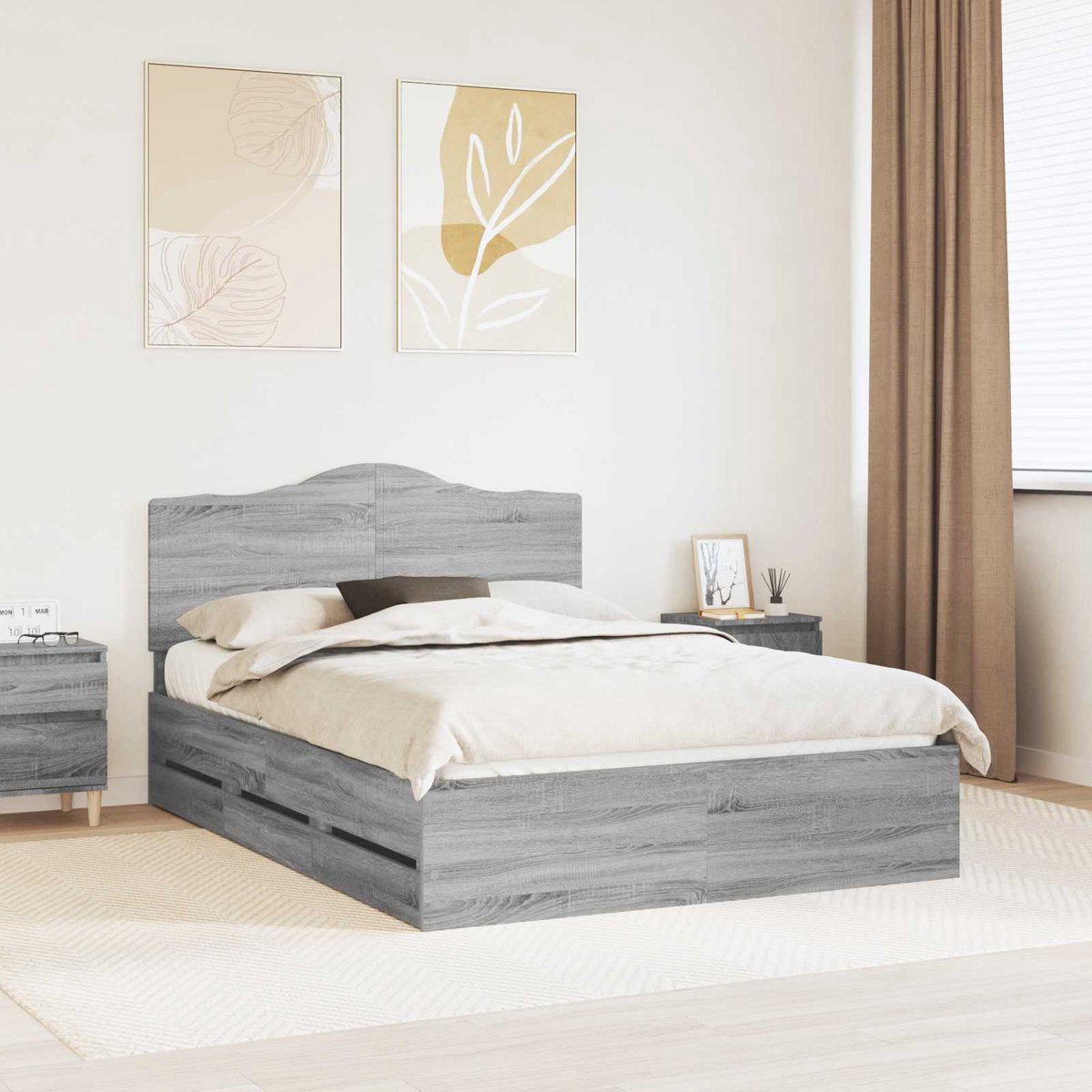 vidaXL Bedframe - met - lade - Grijze - Sonoma - 160 - x - 200 - cm - Ingenieurshout Grijze sonoma