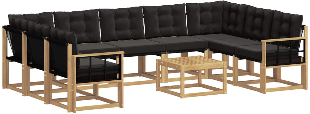 vidaXL Buiten - bank - set - 10 - st - 9-zits - Wit - en - zwart Wit en zwart