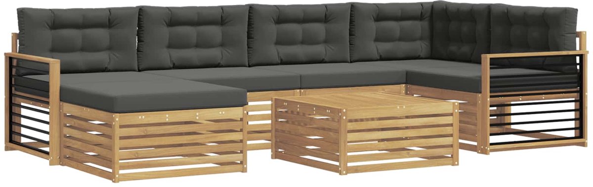 vidaXL Buiten - bank - set - 7 - st - 6-zits - Wit - en - antracietkleurig Wit en antracietkleurig