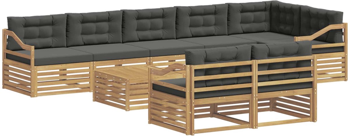 vidaXL Buiten - bank - set - 9 - st - 8-zits - Wit - en - antracietkleurig - Polyester Wit en antracietkleurig