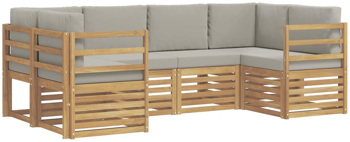 vidaXL Buiten - bank - set - 6 - st - 6-zits - Wit - en - Lichtgrijs - Polyester Wit en Lichtgrijs