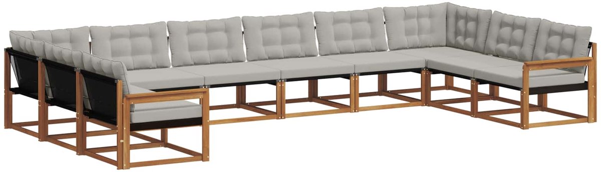 vidaXL Buiten - bank - set - 10 - st - 10-zits - Naturel - en - lichtgrijs Naturel en lichtgrijs
