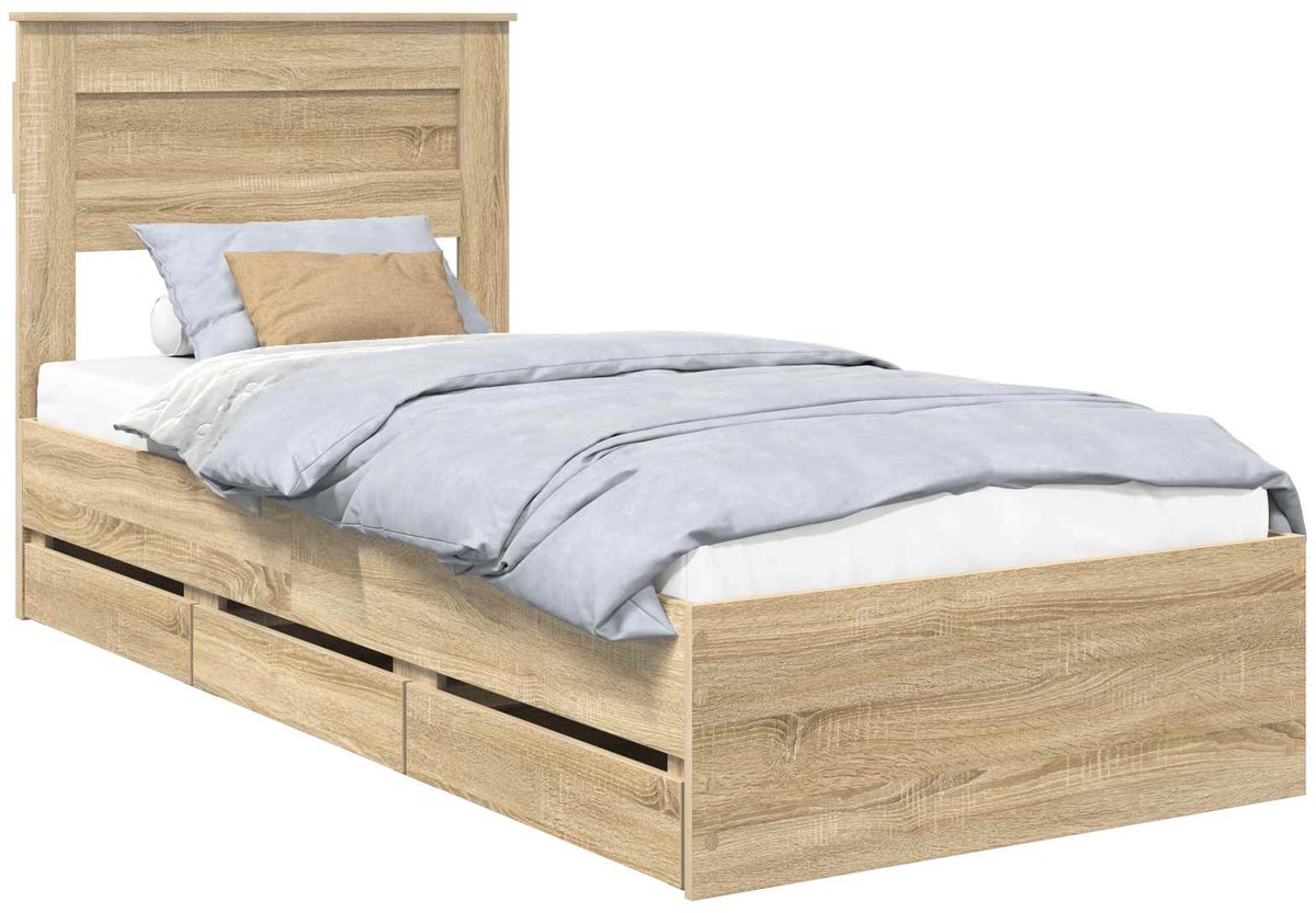 vidaXL Bedframe - met - lade - Sonoma - Eik - 100 - x - 200 - cm - Ingenieurshout Sonoma eiken