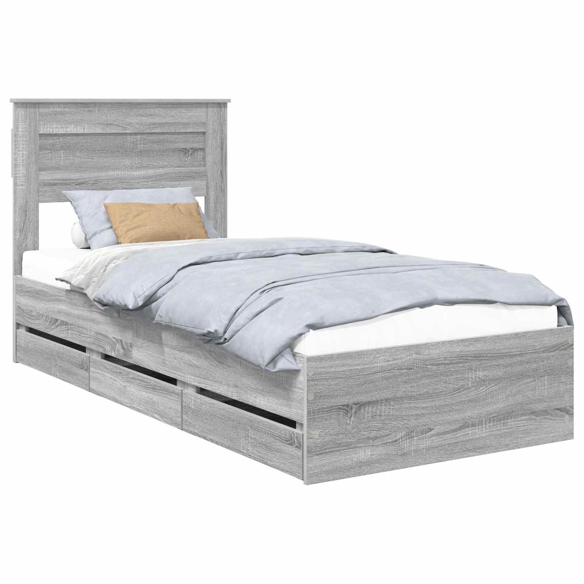 vidaXL Bedframe - met - lade - Grijs - Sonoma - 75 - x - 190 - cm - Ingenieurshout Grijs sonoma