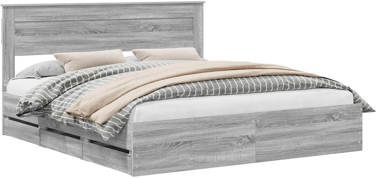 vidaXL Bedframe - met - lade - Grijs - Sonoma - 180 - x - 200 - cm - Ingenieurshout Grijs sonoma