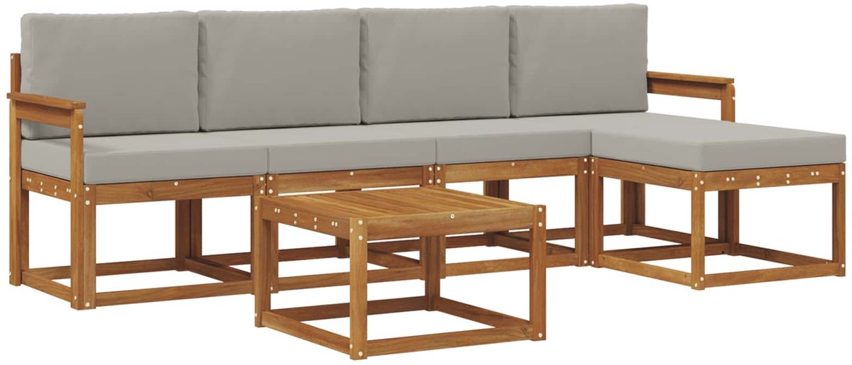 vidaXL Buiten - bank - set - 6 - st - 5-zits - Naturel - en - lichtgrijs Naturel en lichtgrijs