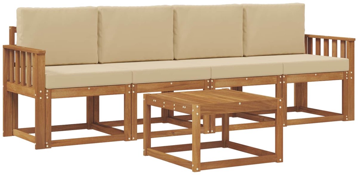 vidaXL Buiten - bank - set - 5 - st - 4-zits - Natuurlijk - en - Beige Natuurlijk en Beige