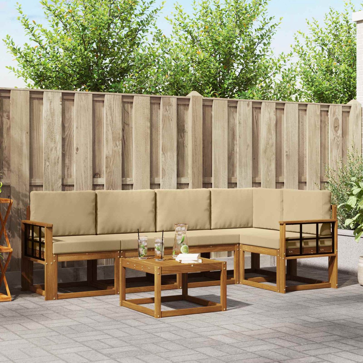 vidaXL Buiten - bank - set - 6 - st - 5-zits - Natuurlijk - en - Beige Natuurlijk en Beige