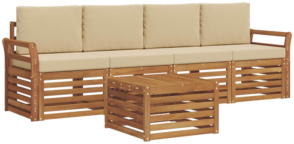 vidaXL Buiten - bank - set - 5 - st - 4-zits - Natuurlijk - en - Beige Natuurlijk en Beige