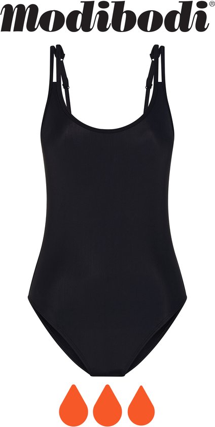 Modibodi Maillot de Bain Menstruel Une Pièce Absorption Super Noir 42