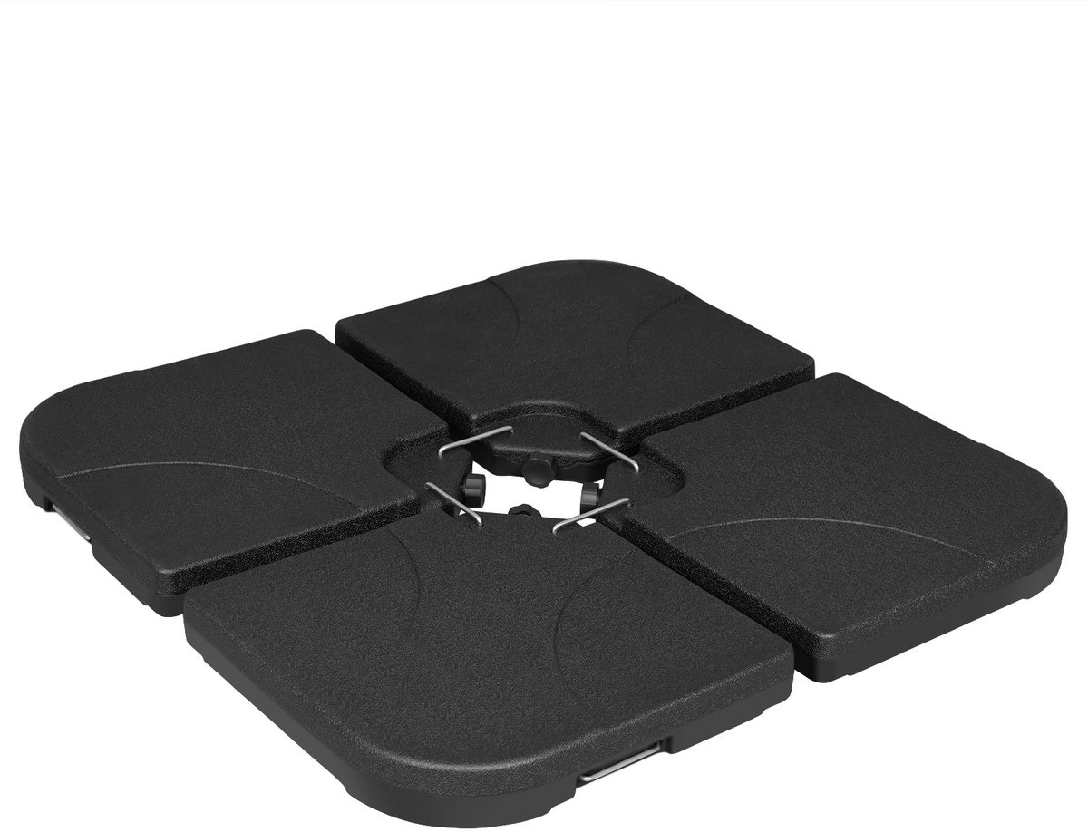ITRONIQ Parasolvoet Vulbaar 80 KG - 4 Delige Parasolstandaard Voor Zweefparasol - Parasol Tegelset Met Water Of Zand - Zwart