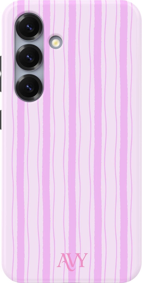 AVY Hoesje geschikt voor Samsung Galaxy S24 | Pink Horizon | Strepen | Roze | Hard Shell Back Cover | Compatibel met MagSafe & Qi2