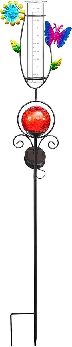 Regenmeter Tuin - Decoratieve Lamp - Tuin Verlichten - Zonne-energie Werking - 93 cm Hoog - Rood Glas