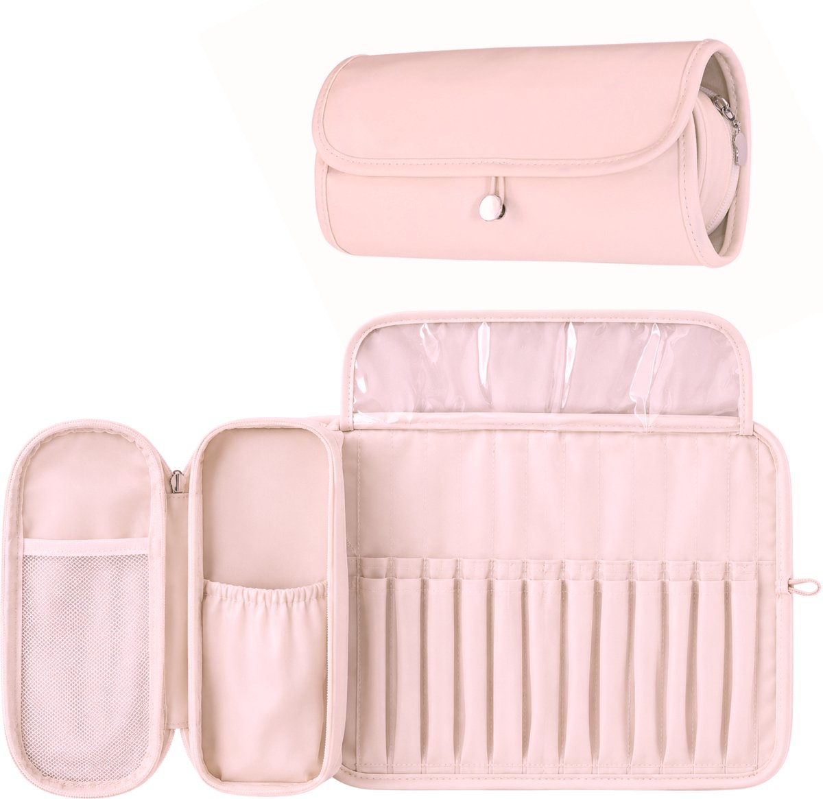 YUBBI Make Up Tas met Borstelhouder - Toilettas - Beautycase - Cosmetica Organizer - Roze