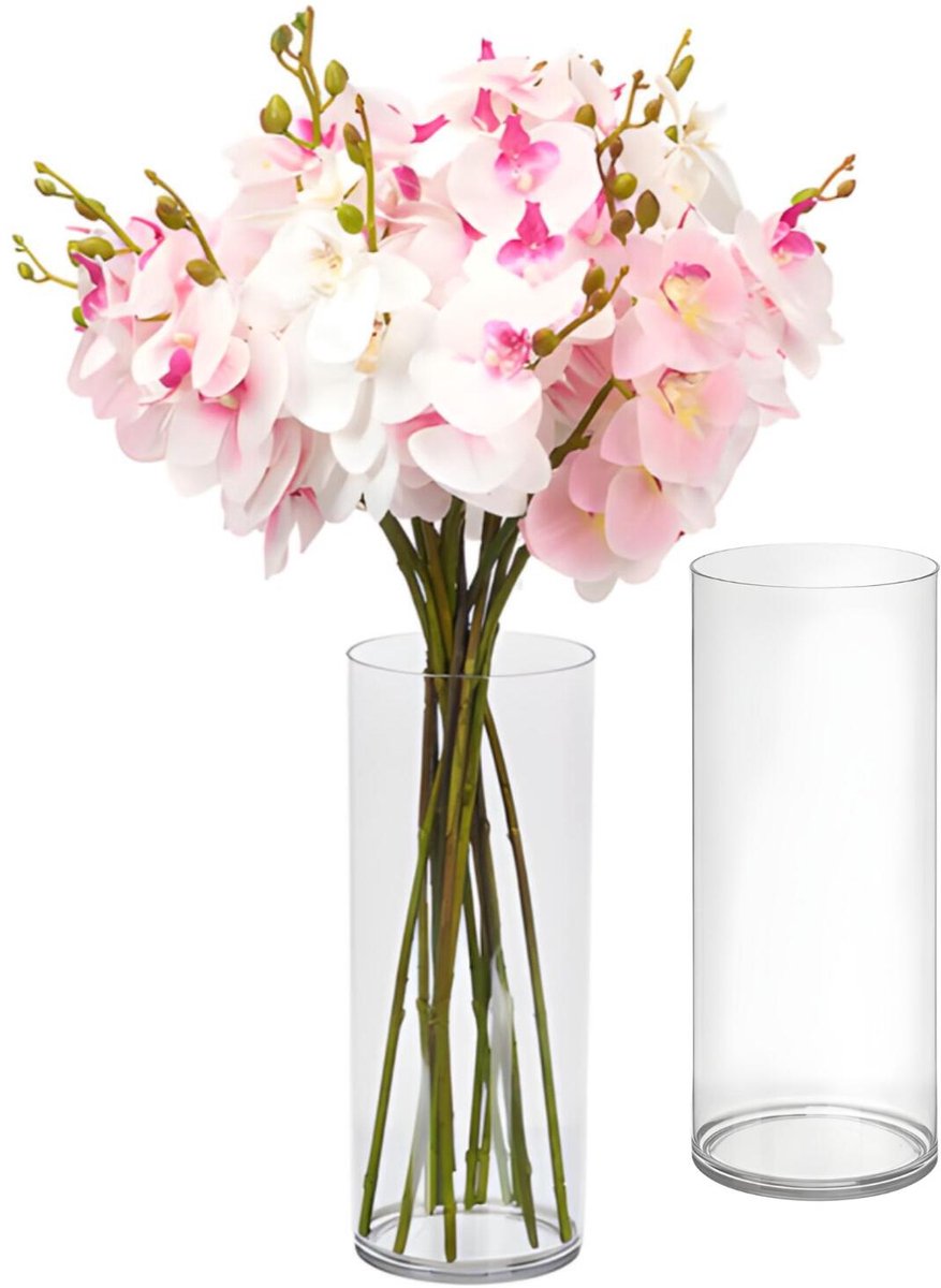 Giftdecor Bloemenvaas - 2x - helder acrylglas - D12 x H25 cm - cilinder - boeketvaas - 3 liter Transparant