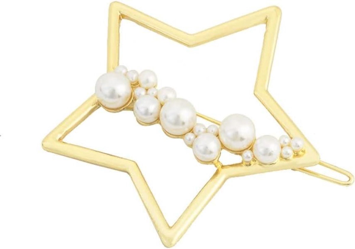 Parels Haarclips - Haarspeldjes Ster - Haar Stylen - Vijfhoekige Ster - 6 cm - Wit