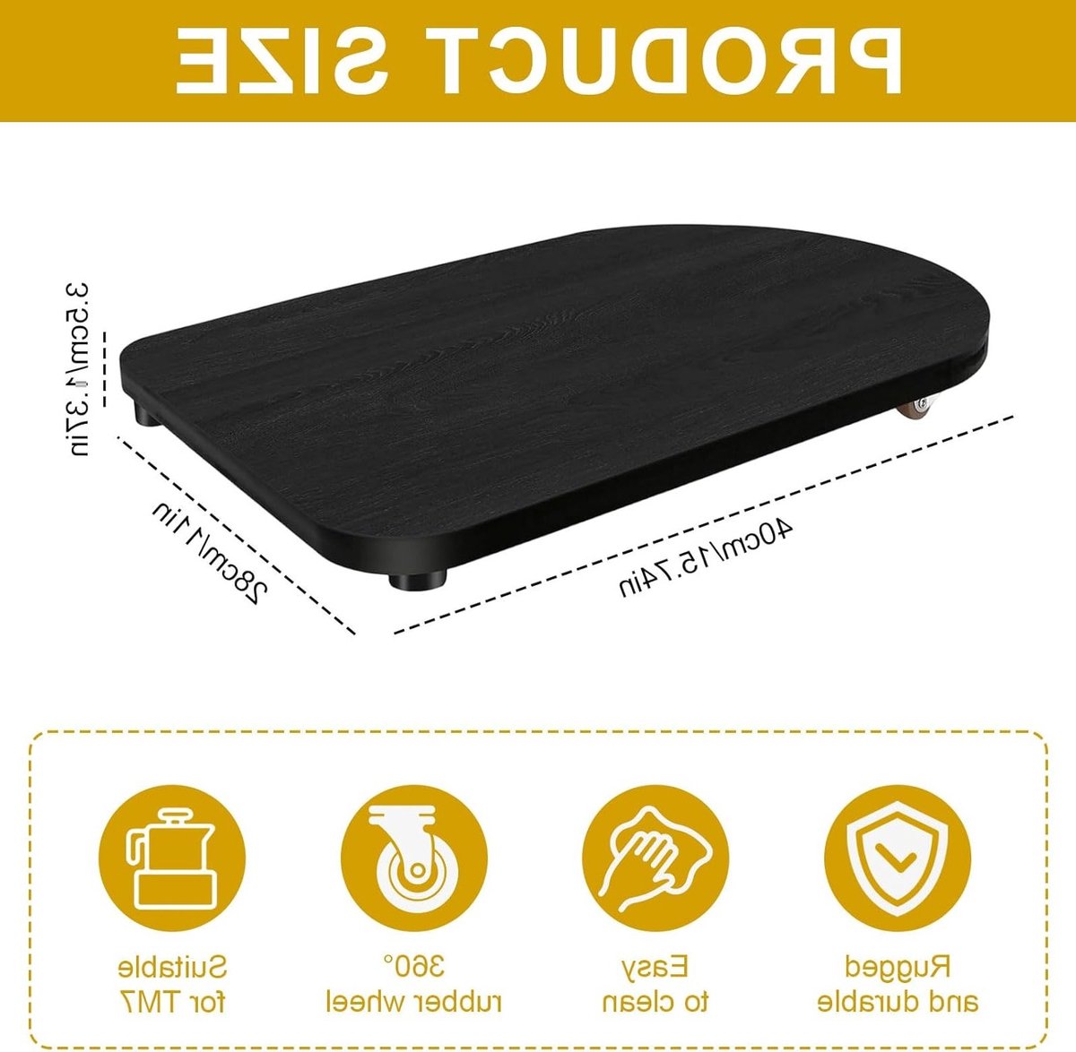Houten schuifplank met 360° wielen voor Thermomix TM7, hoogwaardige accessoires, antislip rubberen voeten voor veilige stand en moeiteloos gebruik