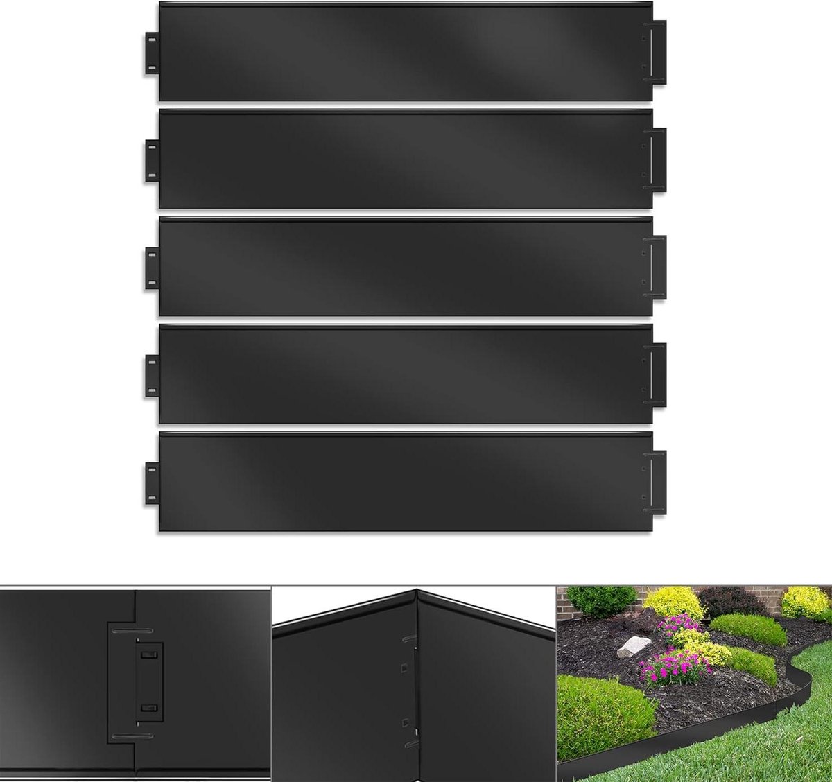 Graskantafwerking Metaal - Tuinrand Palissade - Tuinranden Creëren - Flexibel Buigbaar - 15x 100x18cm - Zwart