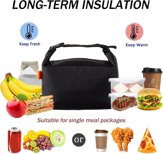 Kleine geïsoleerde lunchtas, geïsoleerde lunchbox, thermische lunchbox voor mannen en vrouwen, koeltas met handvat voor picknicks, werk, kantoor en school — afbeelding 5