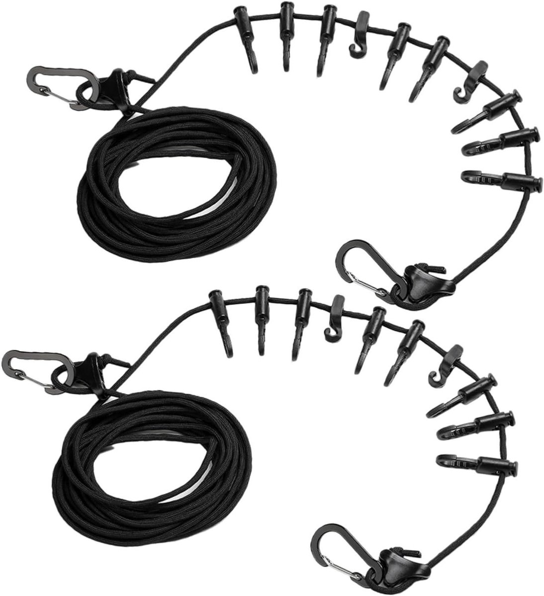 Kampeerwaslijn - Waslijn met clips - Buiten drogen - Winddicht ontwerp - 500 cm - Zwart