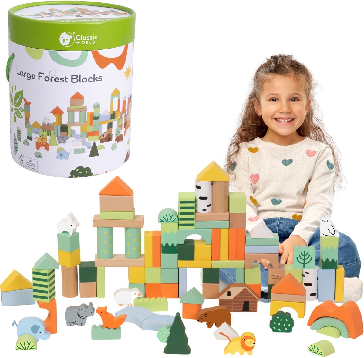 Classic World Set Houten Blokken Forest World 100 Stuks. - UNI