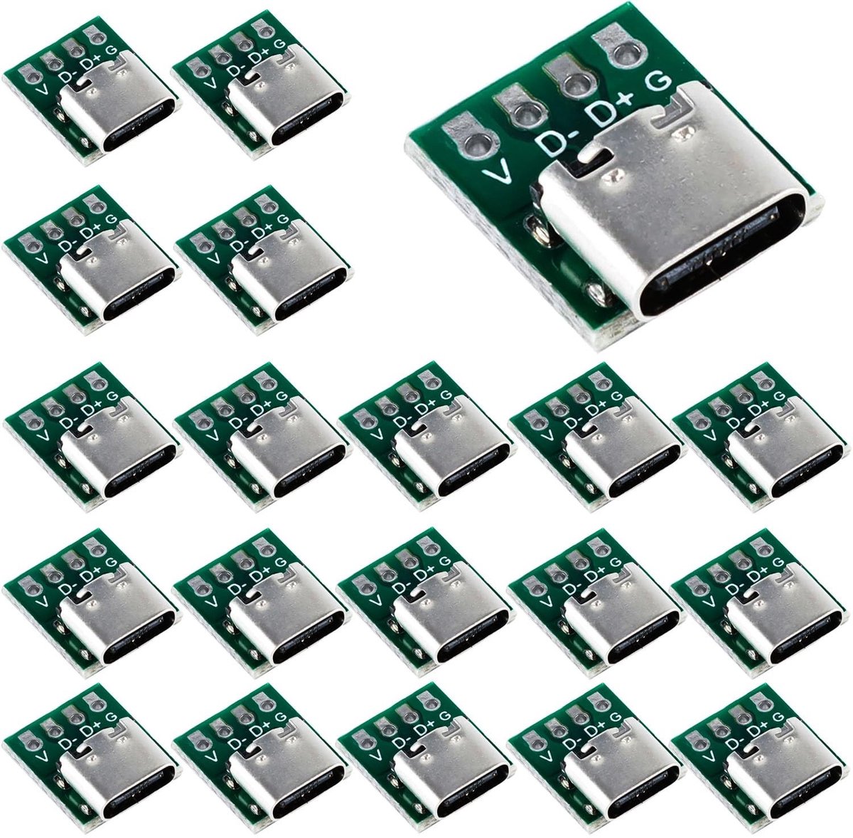 RUNCCI-YUN 20pcs USB C 3.1 Breakout Board voor Dataoverdracht en Opladen