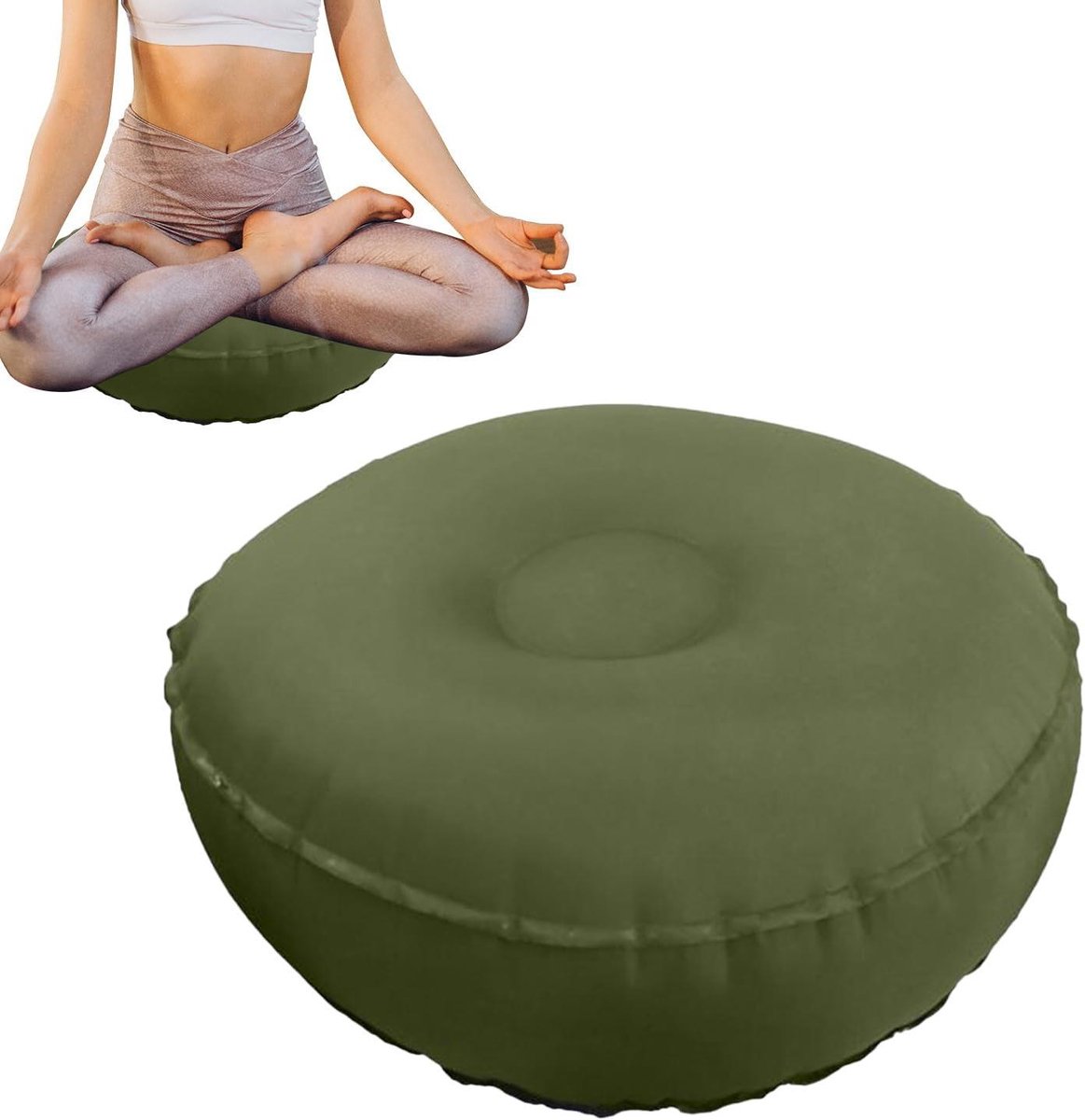 Meditatiekussen - Opblaasbaar Yogakussen - Ontspanning en Balans - Precisie Luchtdruk - 42x15 cm - Legergroen