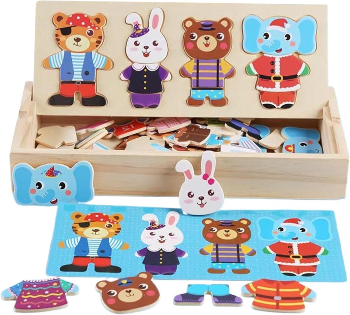 Houten Puzzel - Aankleedpuzzel Sorteerspeelgoed - Fijne Motoriek Ontwikkelen - Gladde Randen Veilig - 30 x 13 cm - Multicolor
