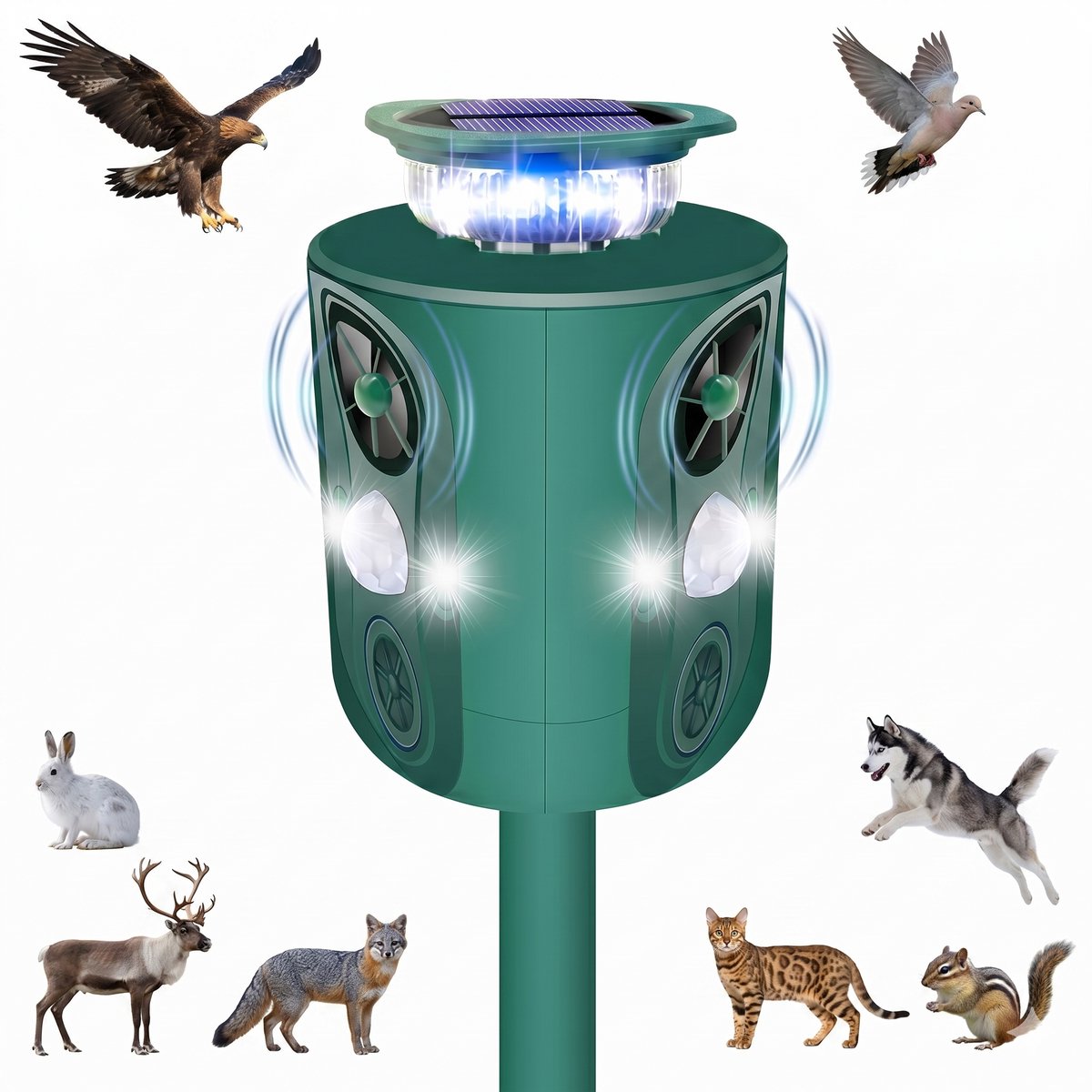 Fokelyi Ultrasone Verjager - Zonne-energie - Dierenverjager - 360° - Kattenverjager - Marterverjager - Waterdicht - Afweermiddel voor Ongedierte - Muizenverjager