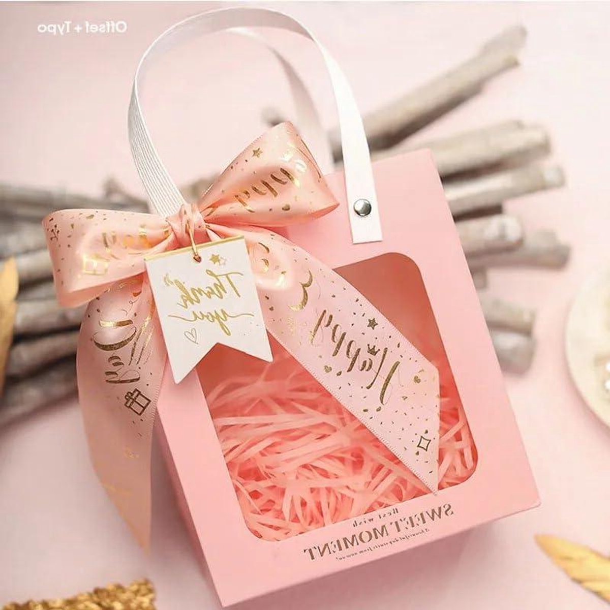 Papieren Cadeauzakjes - Goodiebags Geschenkzakjes - Feestelijke Verpakking - Met Transparant Venster - 10 stuks S - Roze