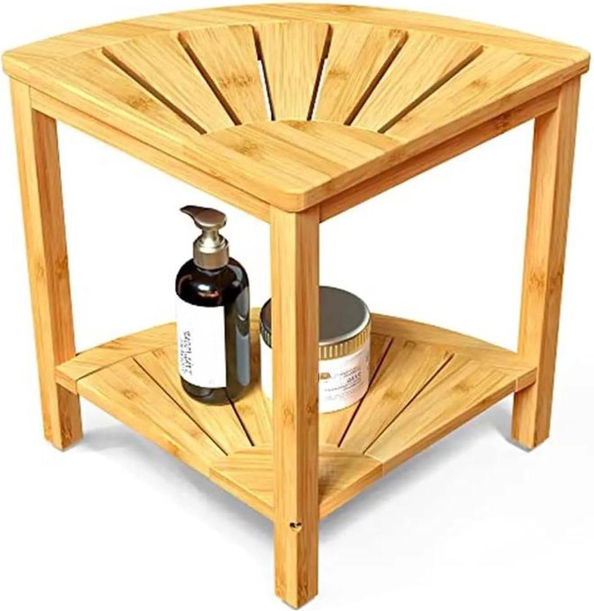 Badkruk Bamboe - Douchekruk Zitje - Badkamer Organisatie - Tweelaags Hoekontwerp - 35.5 x 35.5 x 42 cm - Natuurlijk