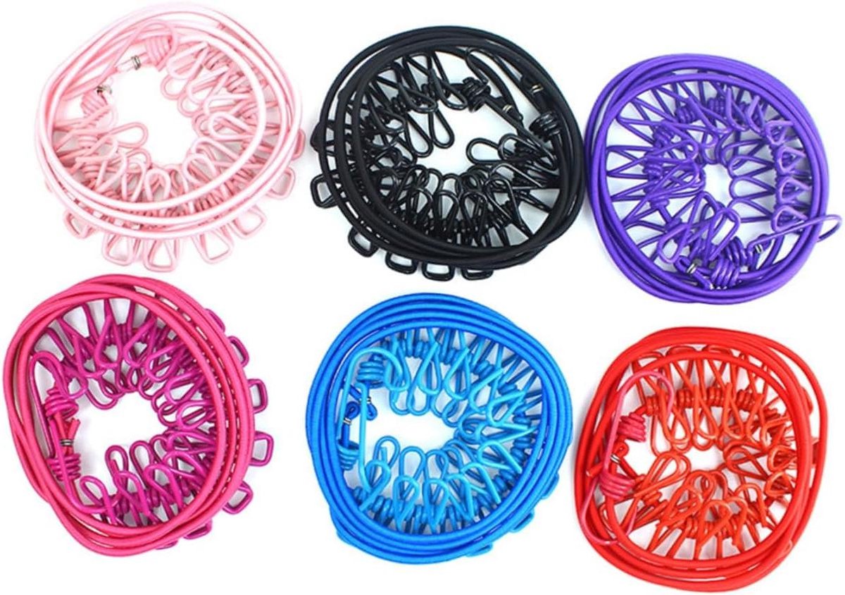 Draagbare Waslijn - Reis Waslijn - Kleding Drogen - Met Clips - 190 cm - Zwart
