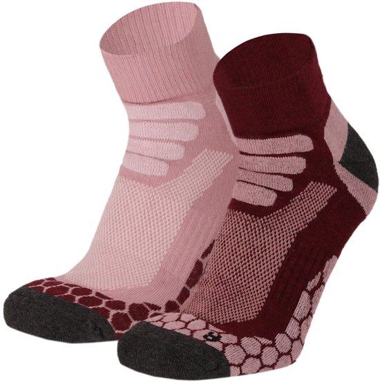 Xtreme Sockswear Quarter Wandelsokken – 2 Paar – Lage Hiking Sokken Unisex – Katoen & Coolmax – Multi Burgundy – Maat 35/38