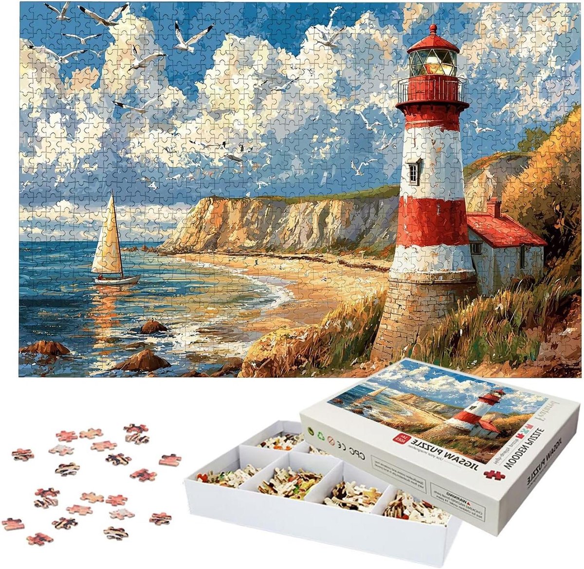 Houten Puzzel - Legpuzzel Landschap - Ontspannen Vrije Tijd - Lettermarkering Achterkant - 122 x 81 cm - Meerkleurig