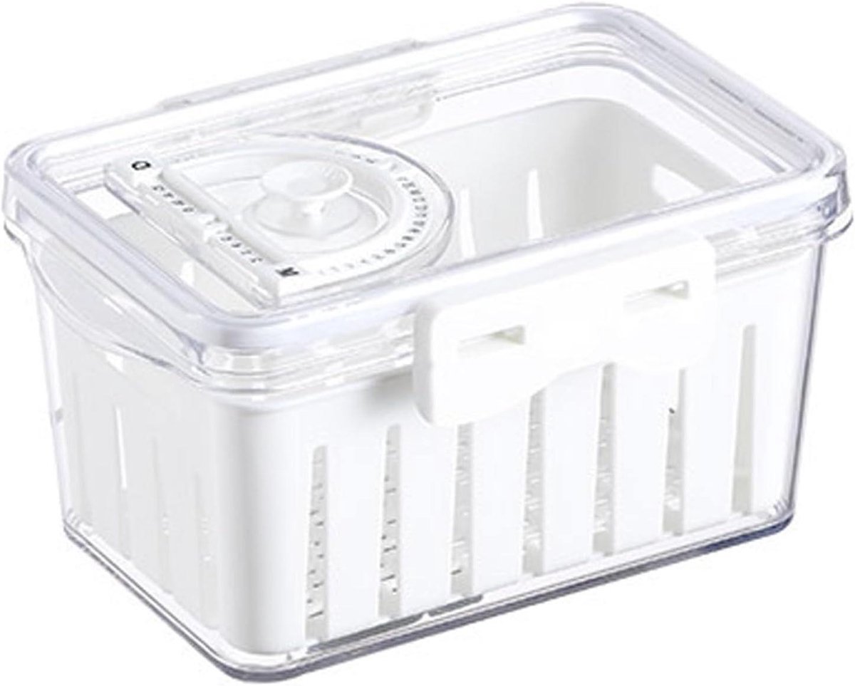 Koelkast Organizer - Bewaarbak - Voedsel Vers Houden - Met Datumtracker - 27x19x14.5 cm - Wit