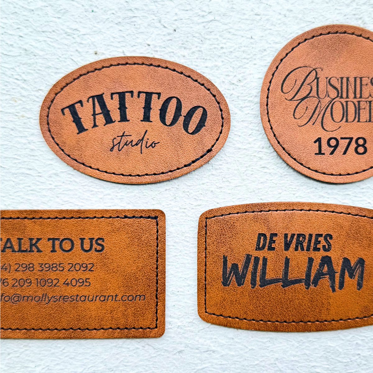 PU leren patches met eigen ontwerp (naam, tekst of datum)