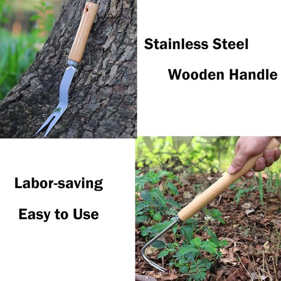 2Pcs Hand Onkruidverwijder Tool Tuin Handmatige Onkruid Trekker Met Handvat Oprit Onkruid Tool RVS Diepe Wortel Onkruid Gereedschap Voor Patio Scheuren Gazon Gras — afbeelding 3