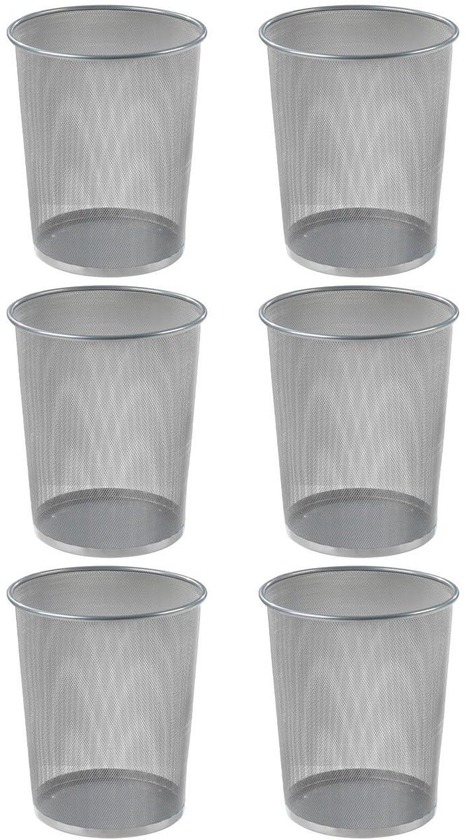 Prullenbak Set - Afvalbakken Kantoor - Orde Scheppen - Metalen Gaas - 20 Liter - Zilvergrijs