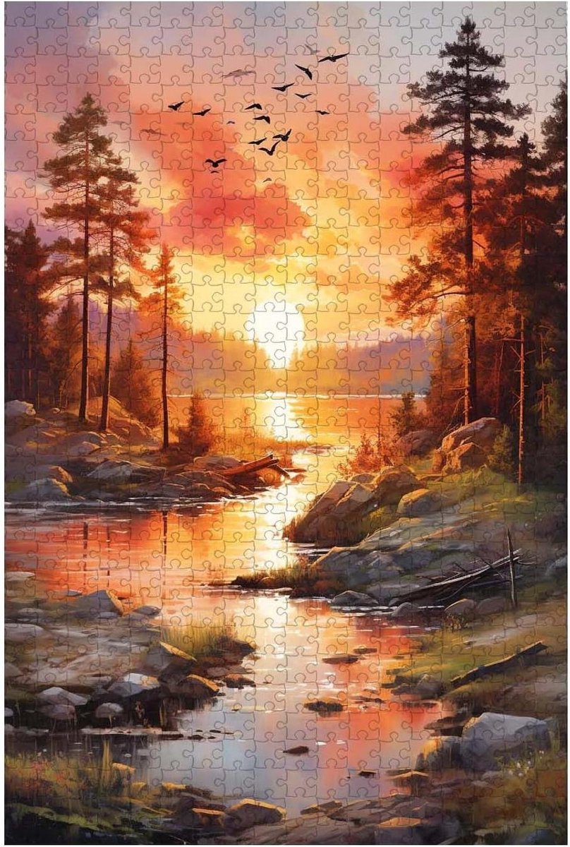 Legpuzzel Hout - Puzzel Volwassenen - Ontspanning Thuis - Alfabet Op Achterkant - 1000 Stukjes - Zonsondergang